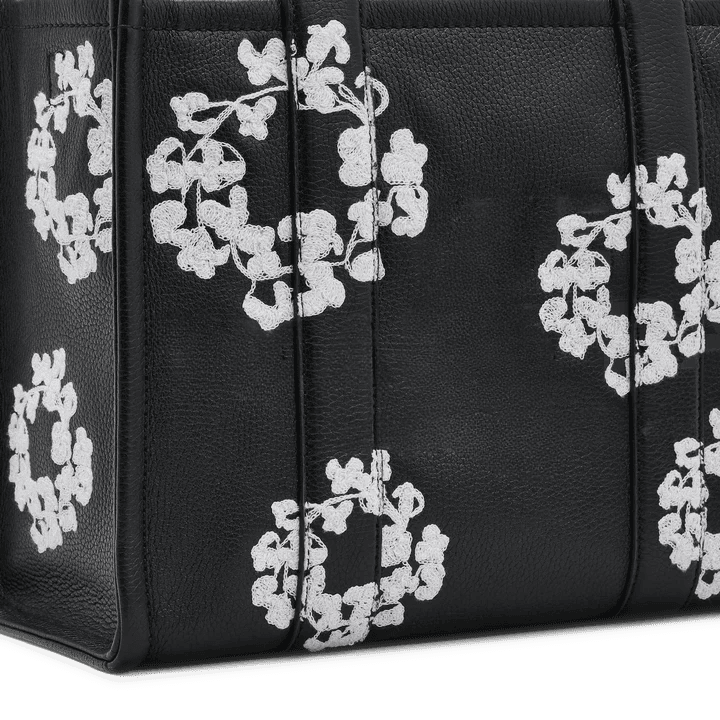 Buskin | Black leather flower tote bag