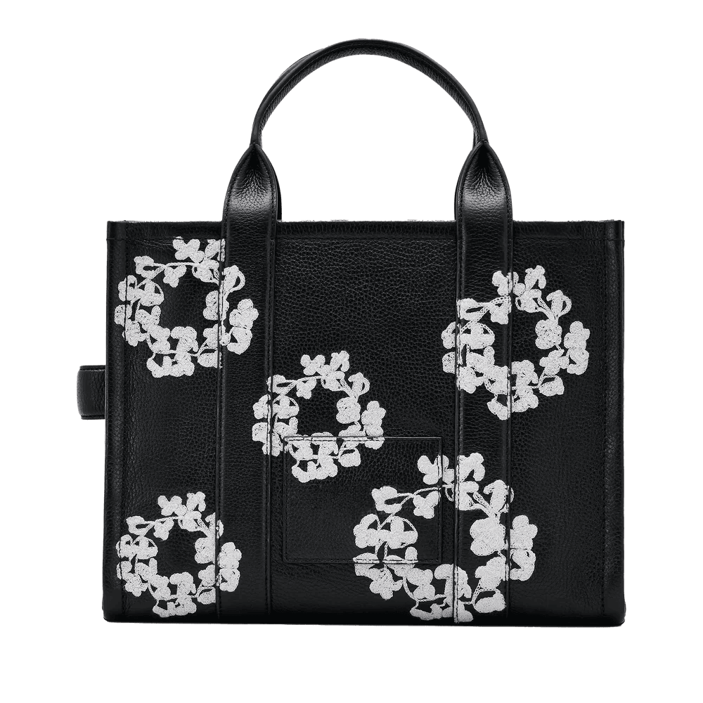 Buskin | Black leather flower tote bag