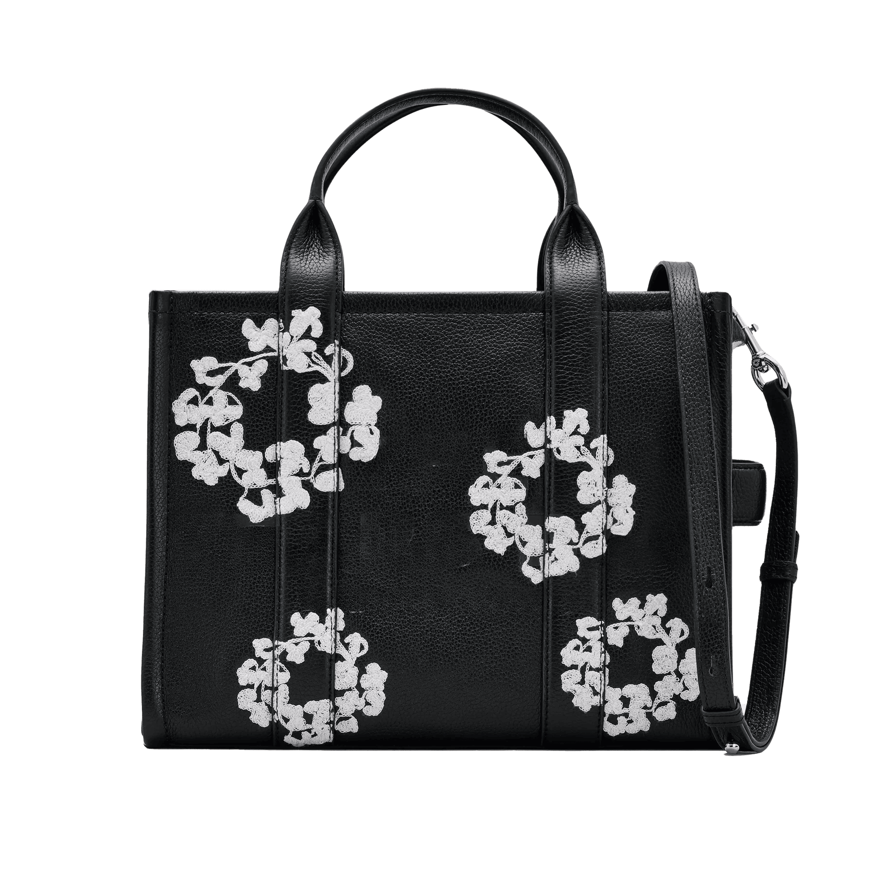 Buskin | Black leather flower tote bag