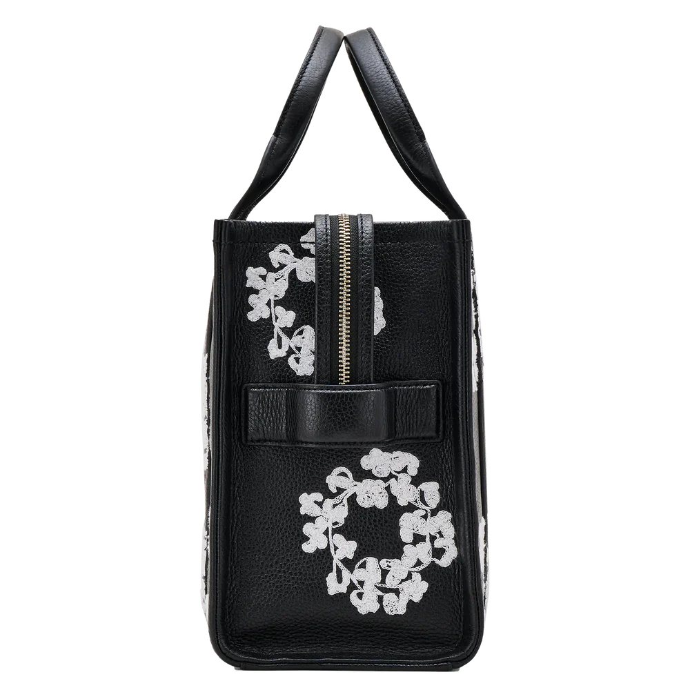 Buskin | Black leather flower tote bag